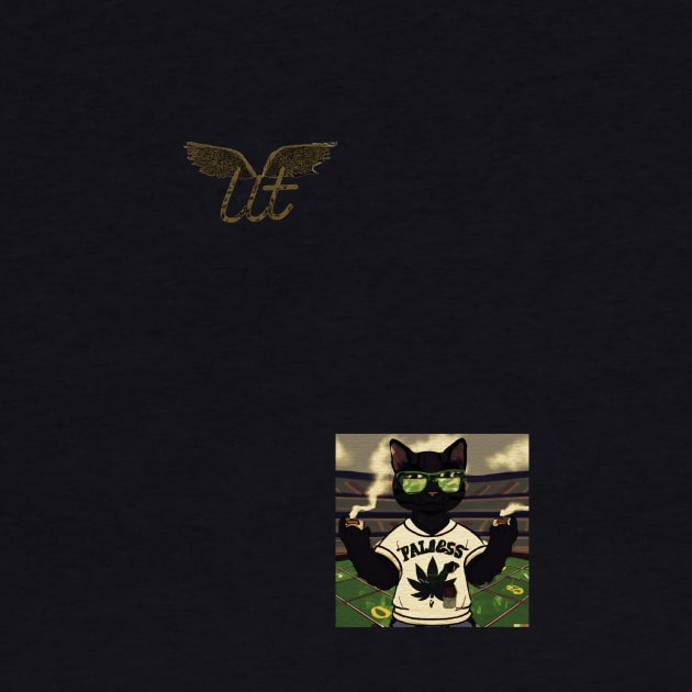 LitQ - Black Anime Cat smoking weed football inspired print by LitQ